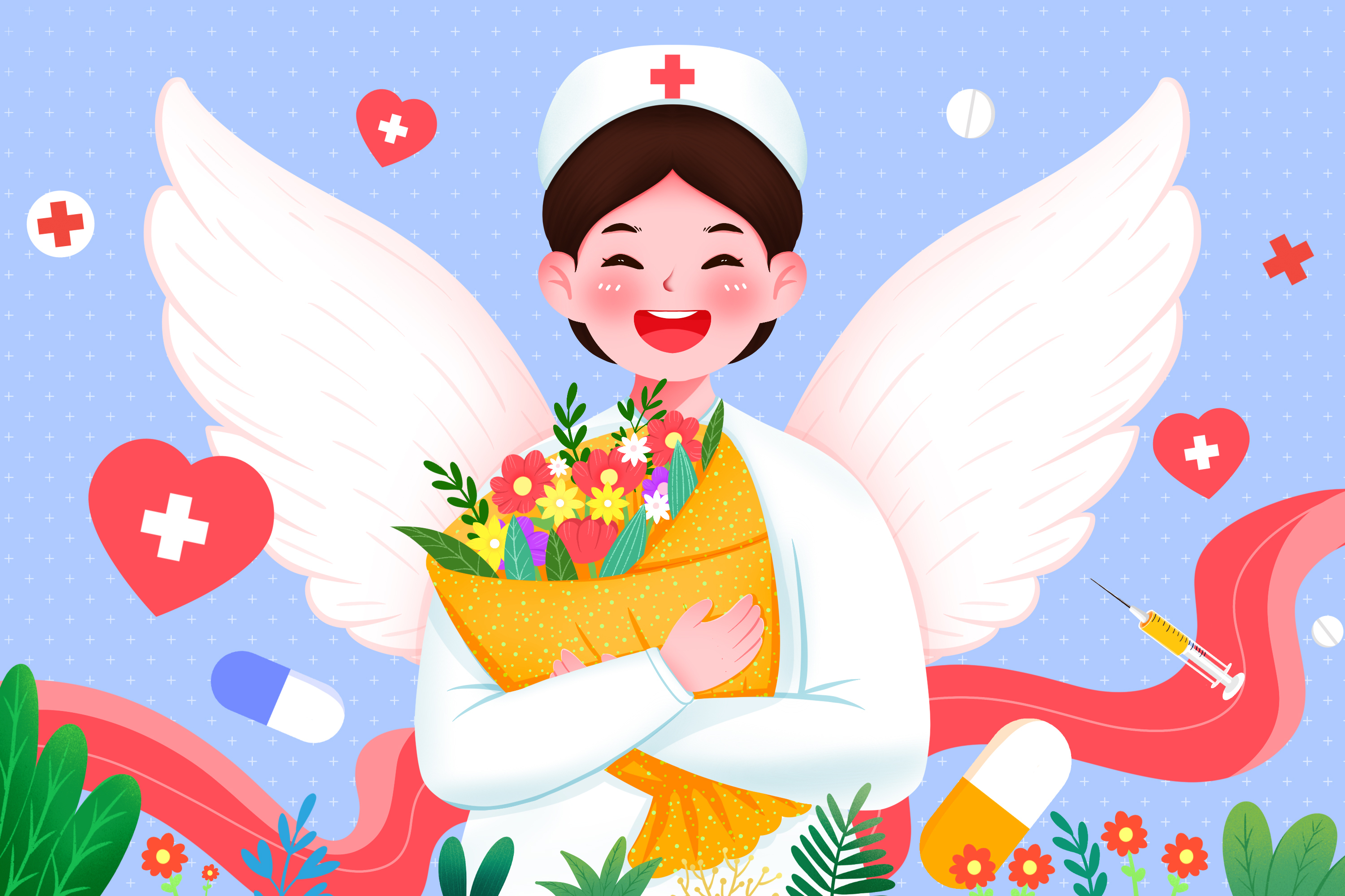 摄图网_402163929_抱着鲜花的护士插画（企业商用）.jpg